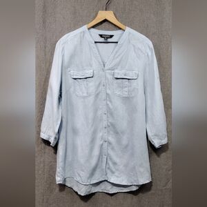 Nicole Miller Original 100% Linen Button Shirt Womens XL Blue Boho Retro Casual